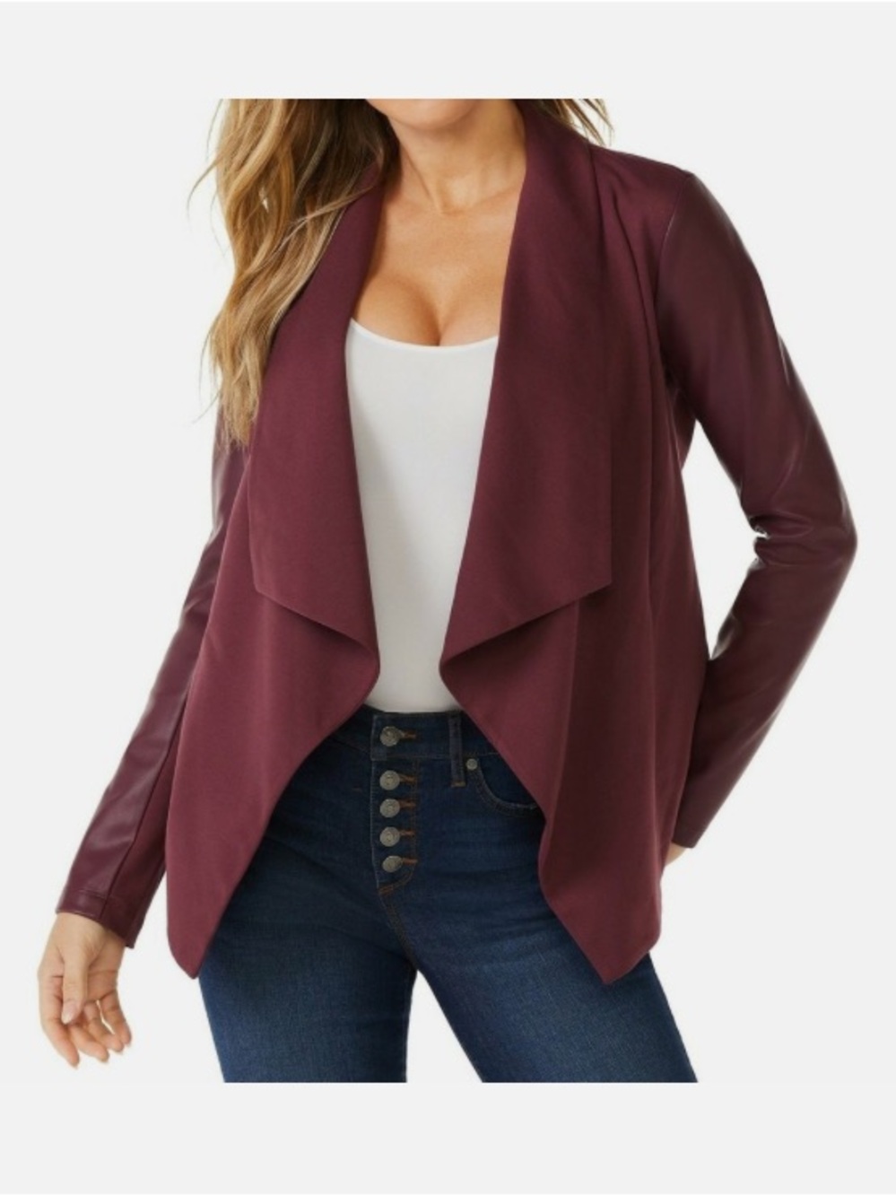 NWT sofia by sofia vergara Draped Open-Front Jacket in Wine